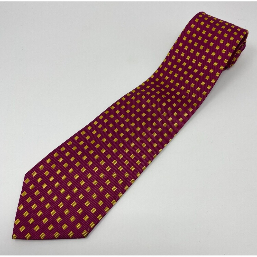 Brooks Brothers Makers All Silk Tie Men Magenta Square Dot Necktie Handmade USA‎